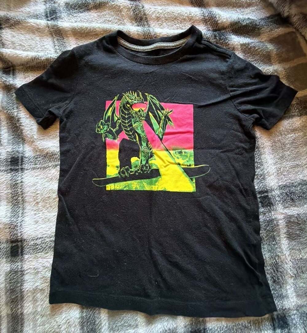 Old Navy Boys Black Dragon Skateboard Graphic Short Sleeve T-Shirt